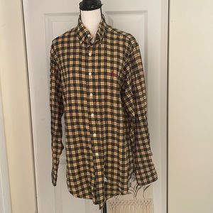 Ralph Lauren Yellow/Red Plaid Flannel Button Up Polo Shirt